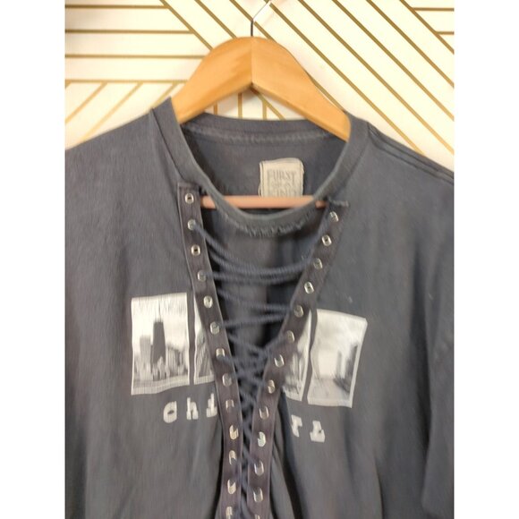 LF Furst of A Kind ReWorked Black Graphic Lace Up Short Sleeve Shirt ONE SIZE - Picture 3 of 5